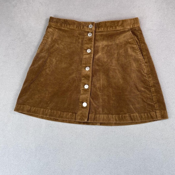 Uniqlo Skirt Womens 8 Brown Corduroy Button Front Pockets 28 Inch Waist Fall - Picture 1 of 10